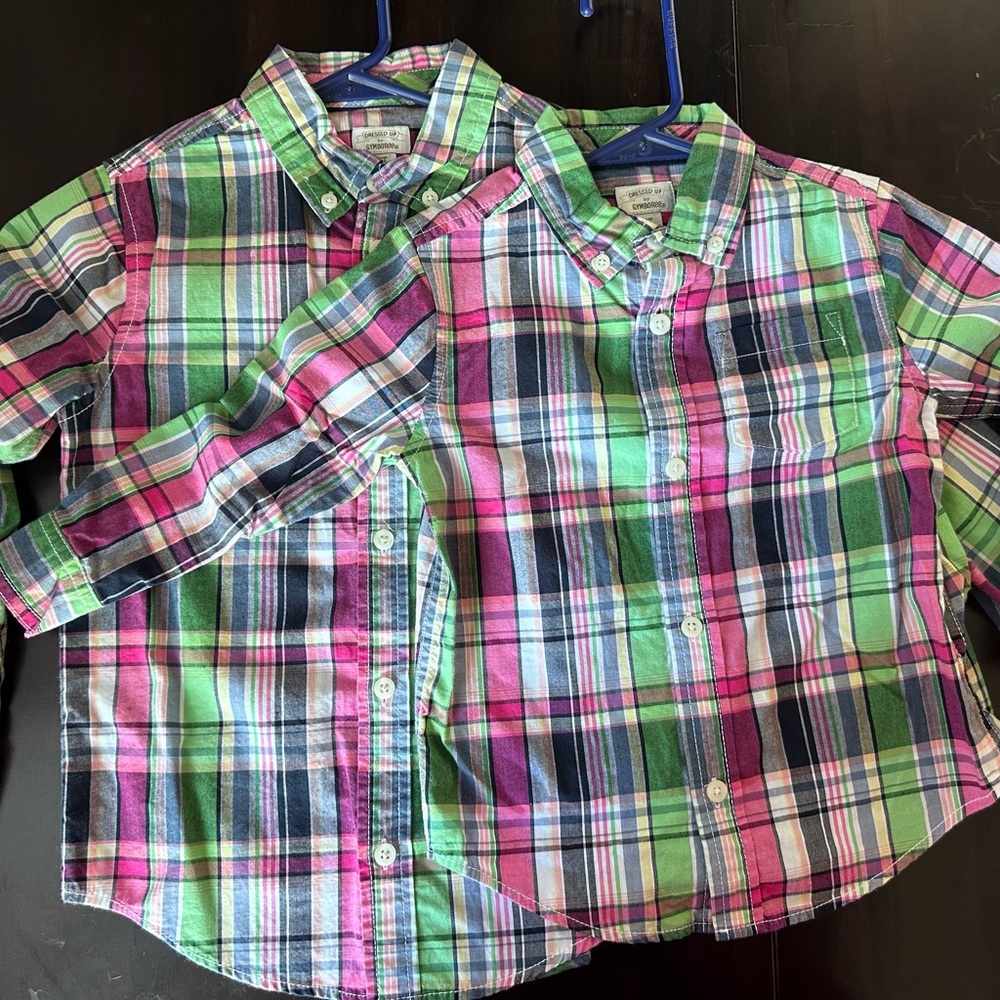 Boys Matching Button Down Shirts, 2T & 5T with matching Derby hats